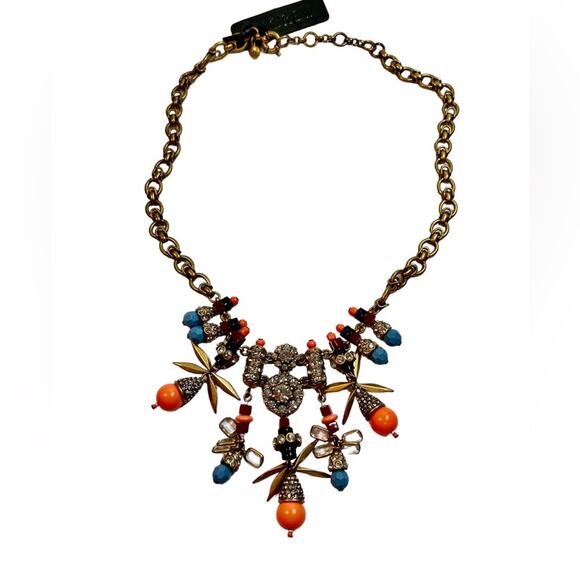 J. Crew Jewelry - J CREW Coral and Blue Beads with Crystals 18-20 in Statement Necklace